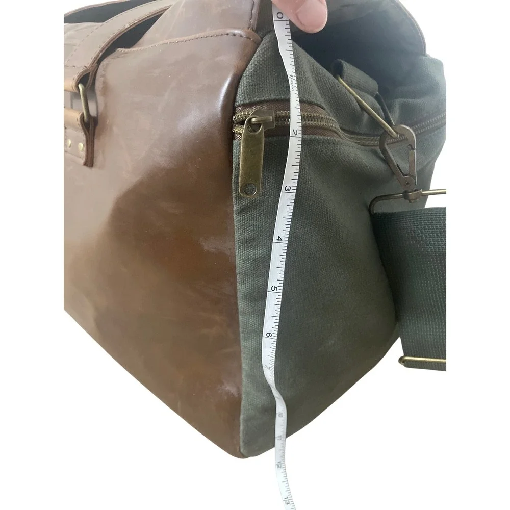 Origaudio South Texas Region Duffel Bag‎ Brown Faux Leather Green Canvas Travel